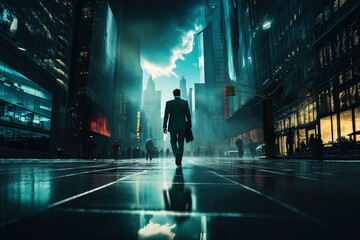 Fototapeta premium Businessman walking down the street in the morning