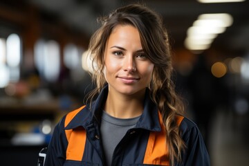 factory workers Working at an industrial factory, back view, with a working machine