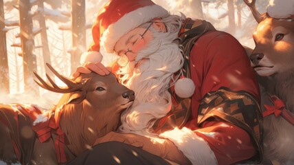 Fototapeta na wymiar santa claus with reindeer
