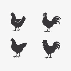 chicken logo  rooster and hen logo for poultry farming  animal logo vector illustration design - obrazy, fototapety, plakaty