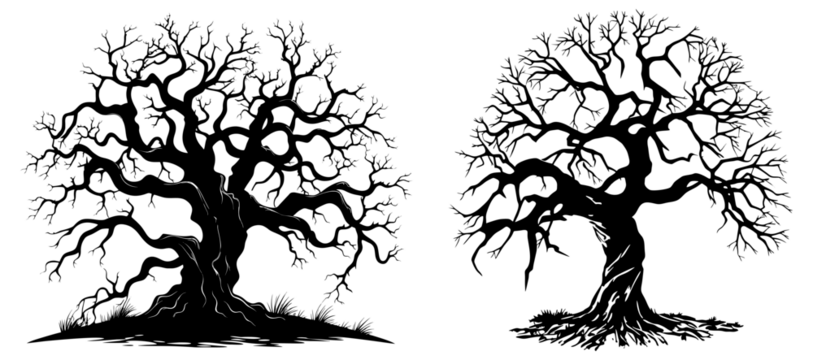 Naked scary tree silhouette. Winter trees with bare branches, Generative AI 