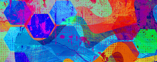 Grunge Background. hexagon pattern, modern abstract texture paint splash halftone