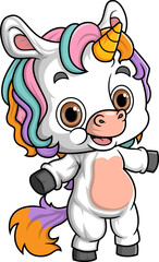 Cartoon rainbow unicorn with good posing