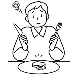 ダイエットのために食事量を減らして不満顔の若い男性