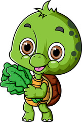 Turtle farmer cartoon holding vegetable