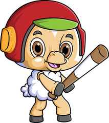 Cartoon little sheep playing baseball