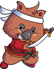cartoon cute quokka fighter holding sword