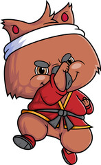 cartoon cute quokka fighter character on white background