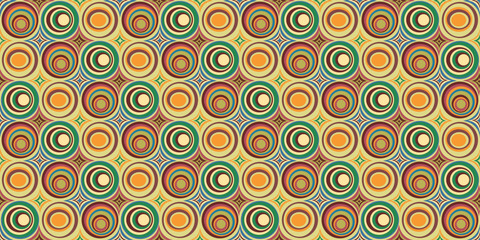 A grid of rings, inside of which there are more rings. Beautiful cartoon and casual pattern. Abstract round tiles. For printing on pillows, notebooks, cups, interiors, packaging, clothes.