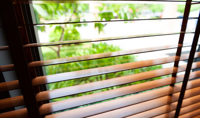 Room decoration with bamboo sunblinds