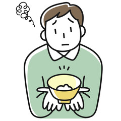 ダイエットのためにご飯を減らして不満顔の若い男性