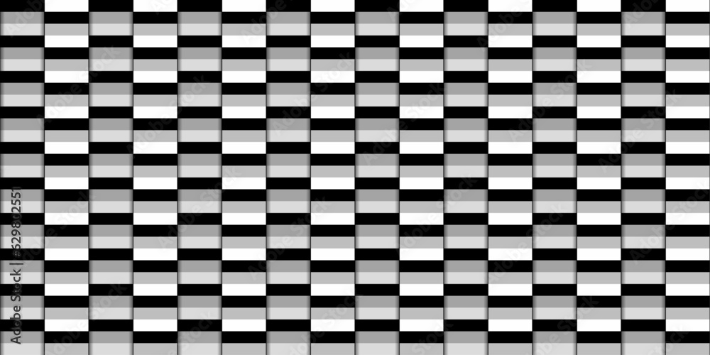 Poster Checkerboard optical pattern of rectangles. Stylish 3d pattern with a white background and elegant oblong rectangles.