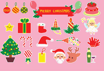 Christmas icons set vector art  cartoon flat color style.