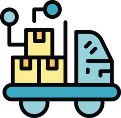 Truck delivery icon outline vector. Parcel box. Ship global color flat