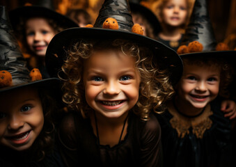 Children at Halloween party , close up