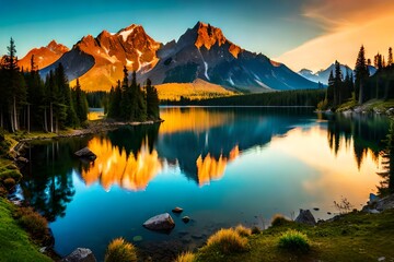 Fantastic mountain lake in National Park High Tatra. Dramatic scenery.AI generated