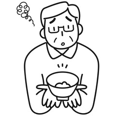 ダイエットのためにご飯を減らして不満顔のシニア男性