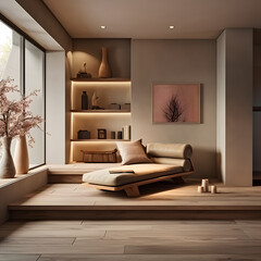 Beige minimalistic interieur style, lounge room, relax