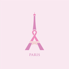 Eiffel Tower with pink ribbon logo, promoting hope
