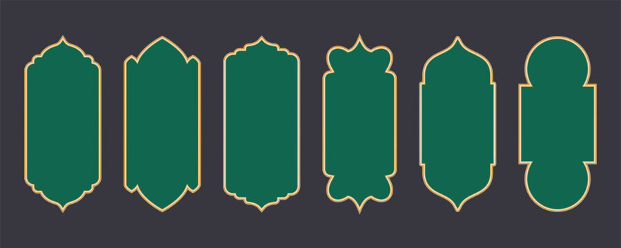 Ramadan frame shapes. Golden border with pattern for banner. Islamic luxury design elements for decoration Vintage vector templates