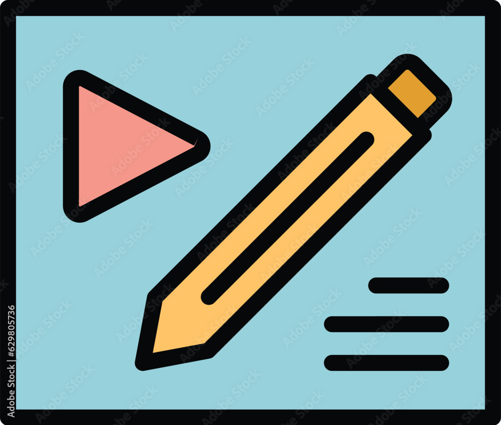 Poster write tutorial icon outline vector. computer online. call movie color flat