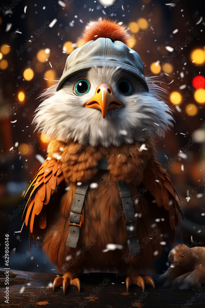 Aufkleber a whimsical new year background with cute eagle celebrating in festive outfits. generative ai techno