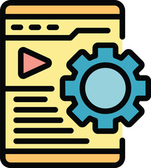Video gear icon outline vector. Call movie. Online training color flat