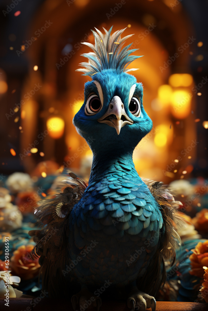 Aufkleber a whimsical new year background with cute peacock celebrating in festive outfits. generative ai tech