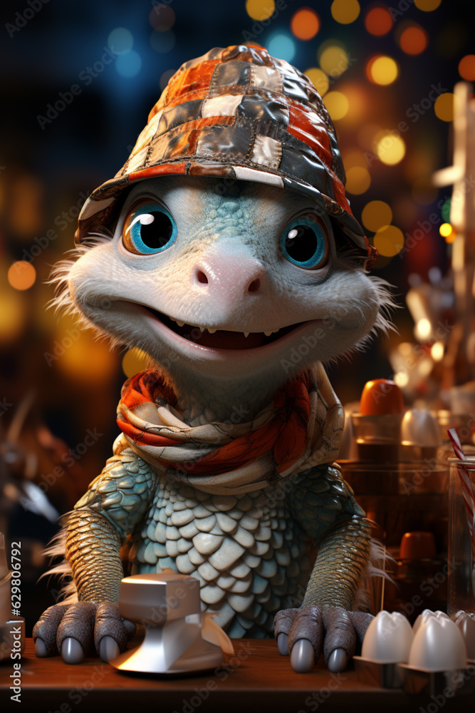 Aufkleber a whimsical new year background with cute snake celebrating in festive outfits. generative ai techno