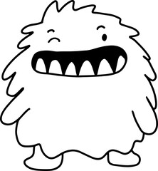 Cute monster. Doodle line art kids coloring page element. Cute Halloween monster