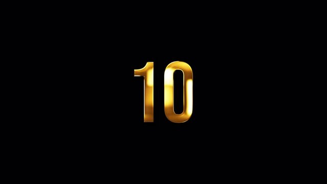 Loop number Ten golden shine light motion text effect animation on black abstract background. promote advertising concept isolate using QuickTime Alpha Channel proress 444