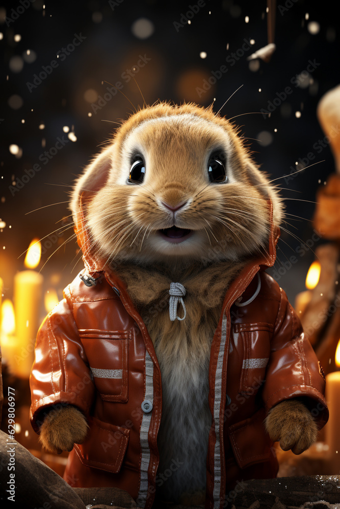 Poster a whimsical new year background with cute rabbit celebrating in festive outfits. generative ai techn