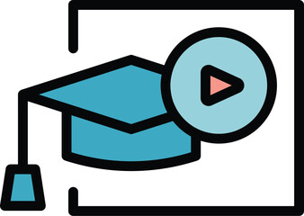Graduation video icon outline vector. Training screen. Online computer color flat