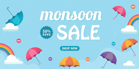 Monsoon sale offer and rainy monsoon promotion poster template with editable text effect design