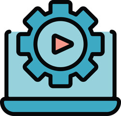 Gear system icon outline vector. Button call. Video tutorial color flat