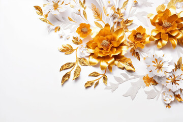 Elegant golden flower embroidery elements. 