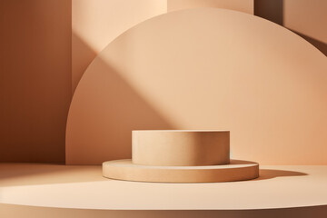 Luxury beige podium mockup for product on background.