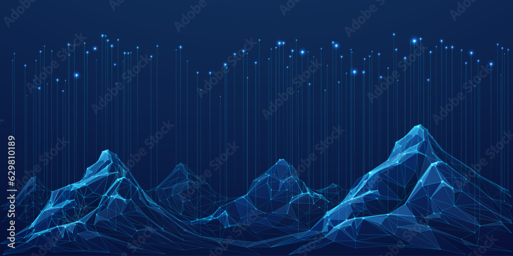 Leinwandbilder big data. abstract digital mountains range landscape with glowing light dots. futuristic low poly wi