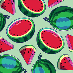 Watermelon fruits in digital patterns illustrations
