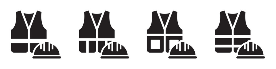Vest and helmet safety icon. Construction wear icon, vector illustration