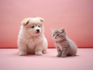 Fototapeta na wymiar puppy and cat