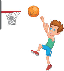 cartoon little boy playing basketball