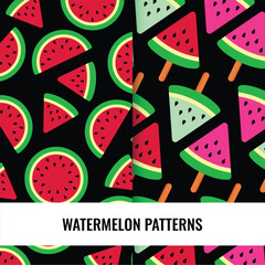 Watermelon fruits in digital patterns illustrations

