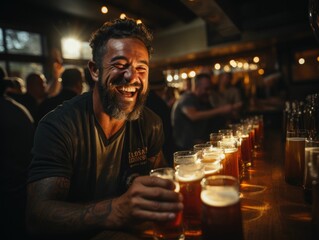 beer brewing. bartender pouring a perfectly chilled beer. international beer day