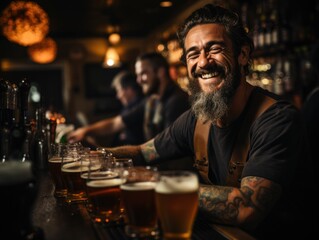 beer brewing. bartender pouring a perfectly chilled beer. international beer day