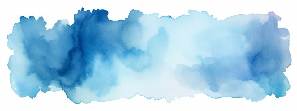 Abstract blue color painting illustration - watercolor splashes, patch or stain, isolated on white paper background (Generative Ai)