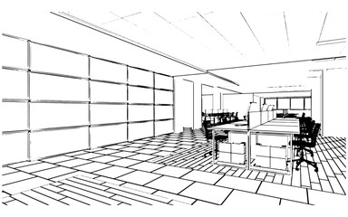 huge office area,office area for document work line drawings,3d rendering