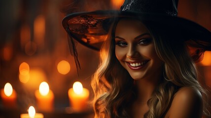 Fototapeta premium witch in town on halloween