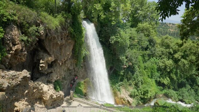 Edessa waterfalls summer sunny day Forest vegetation Greece park rocks cliff