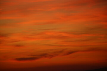 Red sunset and mountains silhouette